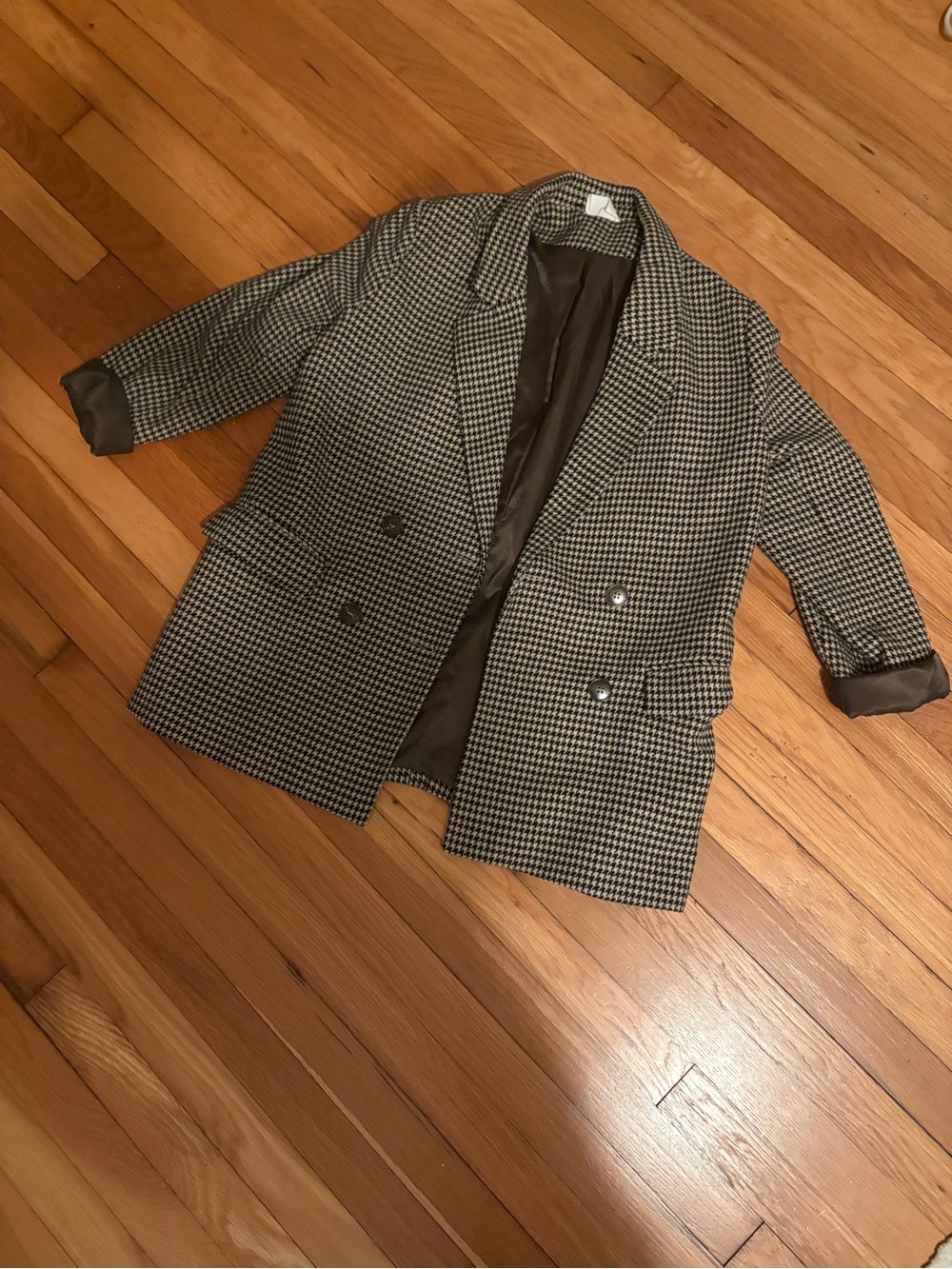 Houndstooth Double-Breasted Blazer - Brown/Black